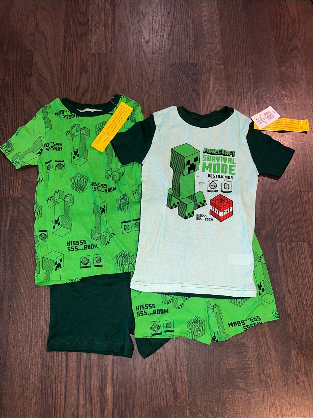 Minecraft Kids Green Pajama 4 Piece Set Size 12